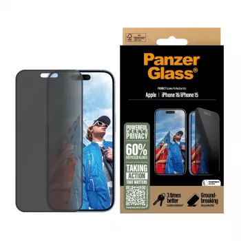 PanzerGlass ® Privatumo ekrano apsauga iPhone 16 | 15 | Ultra-Wide Fit su EasyAligner