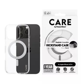 PanzerGlass CARE™ by ® Dėklas Skaidrus su Sidabriniu Stoveliu ir MagSafe iPhone 16 Pro