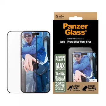 PanzerGlass ® Ekrano apsauga Aliuminio rėmelis iPhone 16 Plus | 15 Plus | Itin platus prigludimas