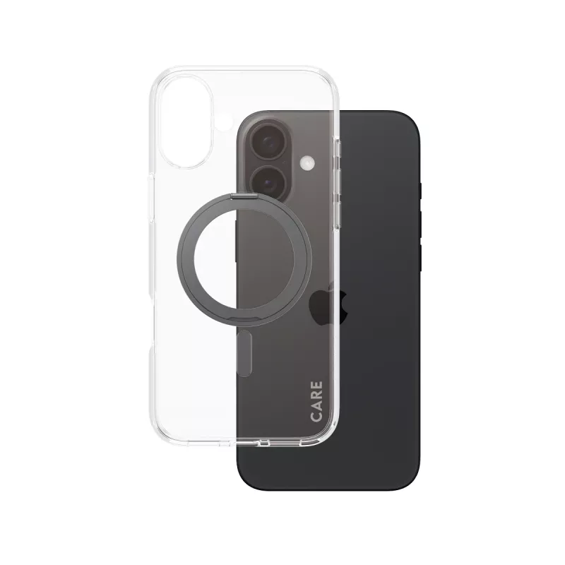PanzerGlass CARE™ by ® Dėklas Skaidrus su Juodu Stovu ir MagSafe iPhone 16 Plus