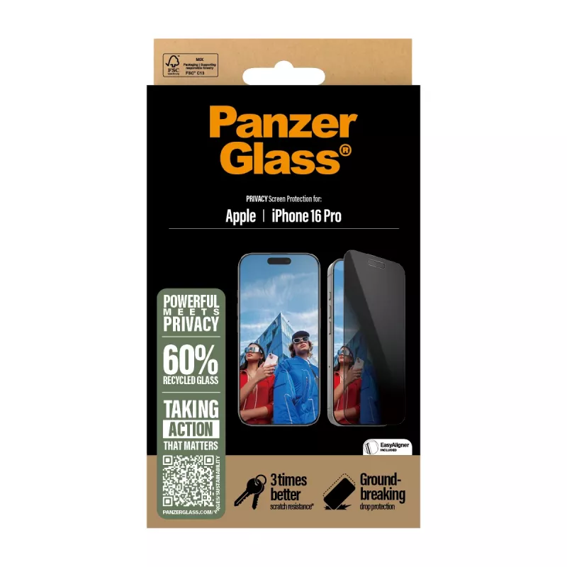 PanzerGlass ® Privatumo ekrano apsauga iPhone 16 Pro | Ultra-Wide Fit su EasyAligner