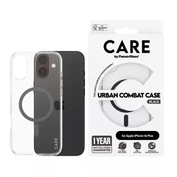 PanzerGlass CARE™ by ® Urban Combat Case permatomas su juodu MagSafe iPhone 16 Plus