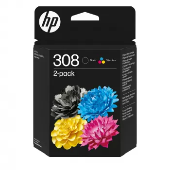 HP 308 2 vnt. komplektas: juoda ir trijų spalvų originalios rašalo kasetės