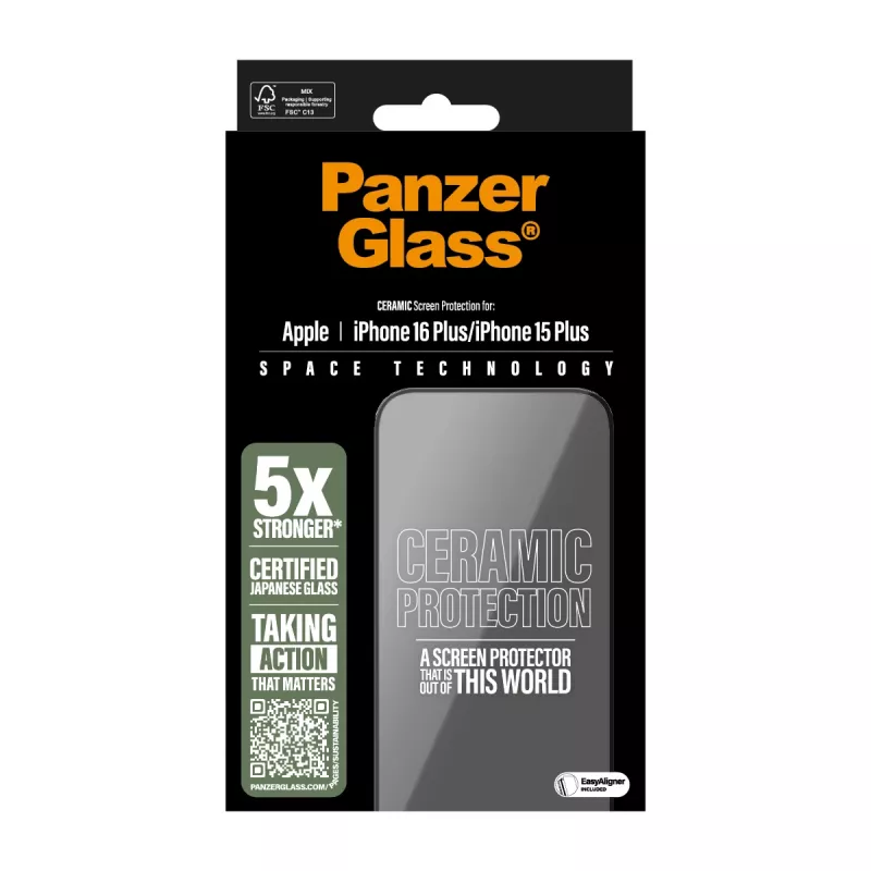 PanzerGlass ® Keraminis ekrano apsauginis stiklas iPhone 16 Plus | 15 Plus | Ultra-Wide Fit su EasyAligner