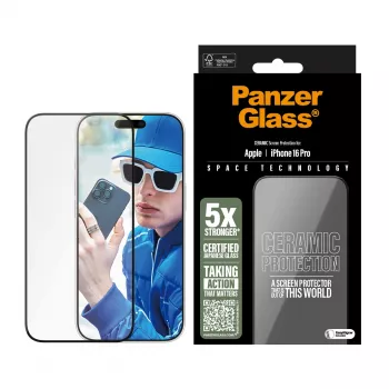 PanzerGlass ® Keraminis ekrano apsauginis stiklas iPhone 16 Pro | Ultra-Wide Fit su EasyAligner