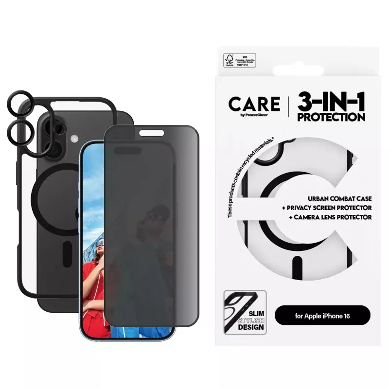 PanzerGlass ® | CARE by ® Flagship 3-in-1 privatumo rinkinys iPhone 16