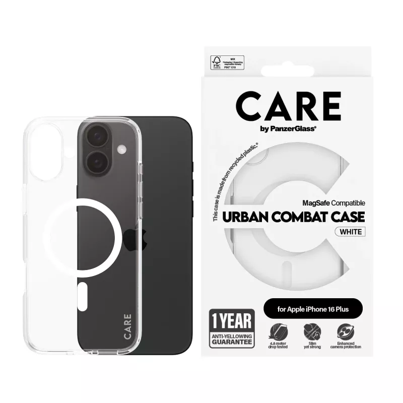 PanzerGlass CARE™ by ® Urban Combat Case Skaidrus su Baltu MagSafe iPhone 16 Plus