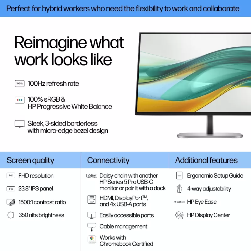 HP Series 5 Pro 23,8 col. FHD monitorius - 524pf, 60,5 cm (23,8 col.), 1920 x 1080 pikselių, Full HD, LCD, 5 ms, juoda, sidabrinė