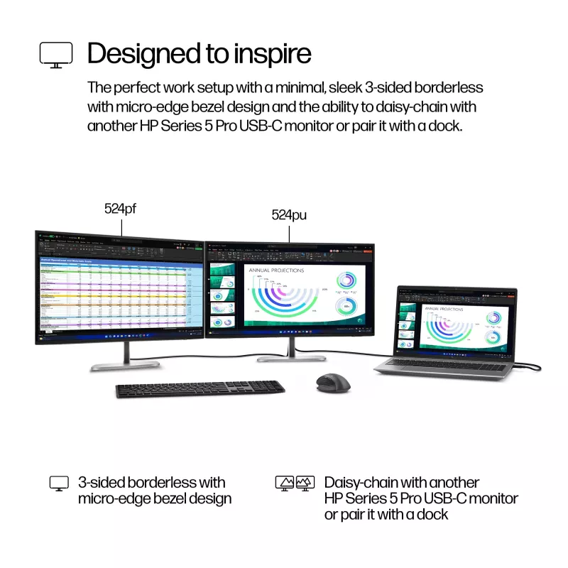HP Series 5 Pro 23,8 col. FHD monitorius - 524pf, 60,5 cm (23,8 col.), 1920 x 1080 pikselių, Full HD, LCD, 5 ms, juoda, sidabrinė