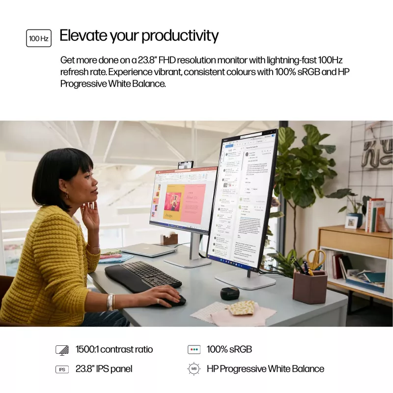 HP Series 5 Pro 23,8 colio FHD monitorius - 524pf be PVC, 60,5 cm (23,8 colio), 1920 x 1080 pikselių, Full HD, LCD, 5 ms, juodas