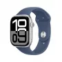 APPLE Watch Series 10 GPS + Cellular 46mm sidabrinis aliuminio korpusas su džinsinio audinio sportiniu dirželiu - M/L