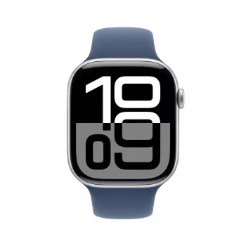 APPLE Watch Series 10 GPS + Cellular 46mm sidabrinis aliuminio korpusas su džinsinio audinio sportiniu dirželiu - M/L
