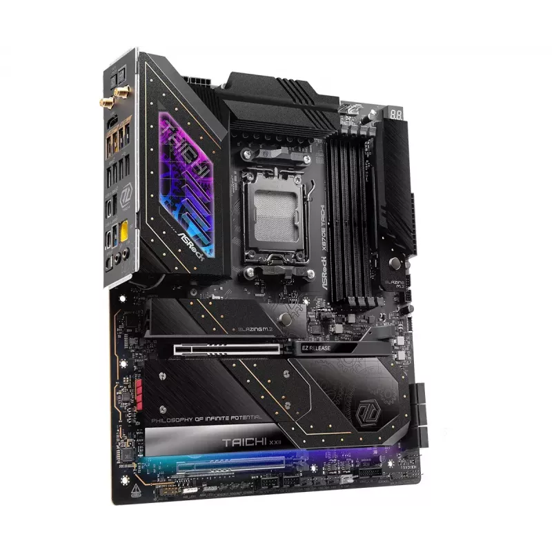 Pagrindinė plokštė ASRock X870E Taichi — AMD X870E, Socket AM5, Extended ATX, DDR5, 4 DIMM, iki 256GB, Wi‑Fi 7, 5Gb LAN