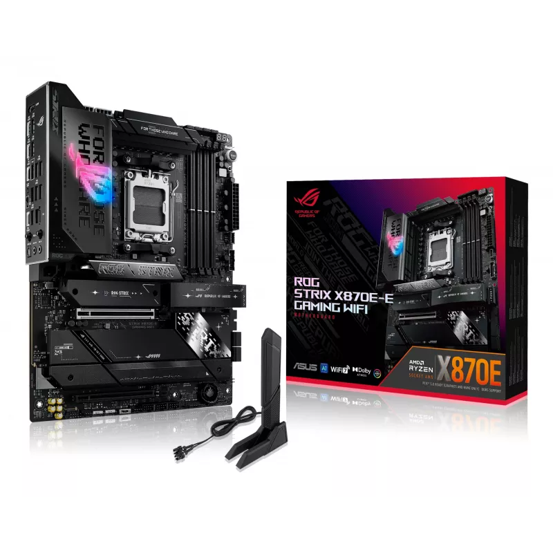 Motininė plokštė ASUS ROG STRIX X870E-E GAMING WIFI ATX, AMD X870E, Socket AM5, DDR5, 4 DIMM, Wi‑Fi 7, Bluetooth 5.4, 5Gb LAN