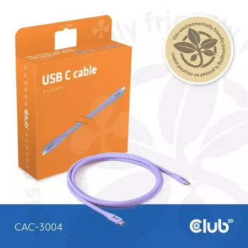 USB C laidas CLUB3D CAC-3004 2m violetinis
