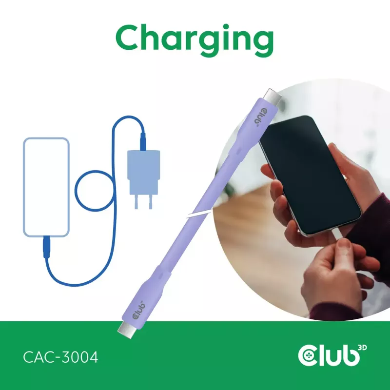 USB C laidas CLUB3D CAC-3004 2m violetinis