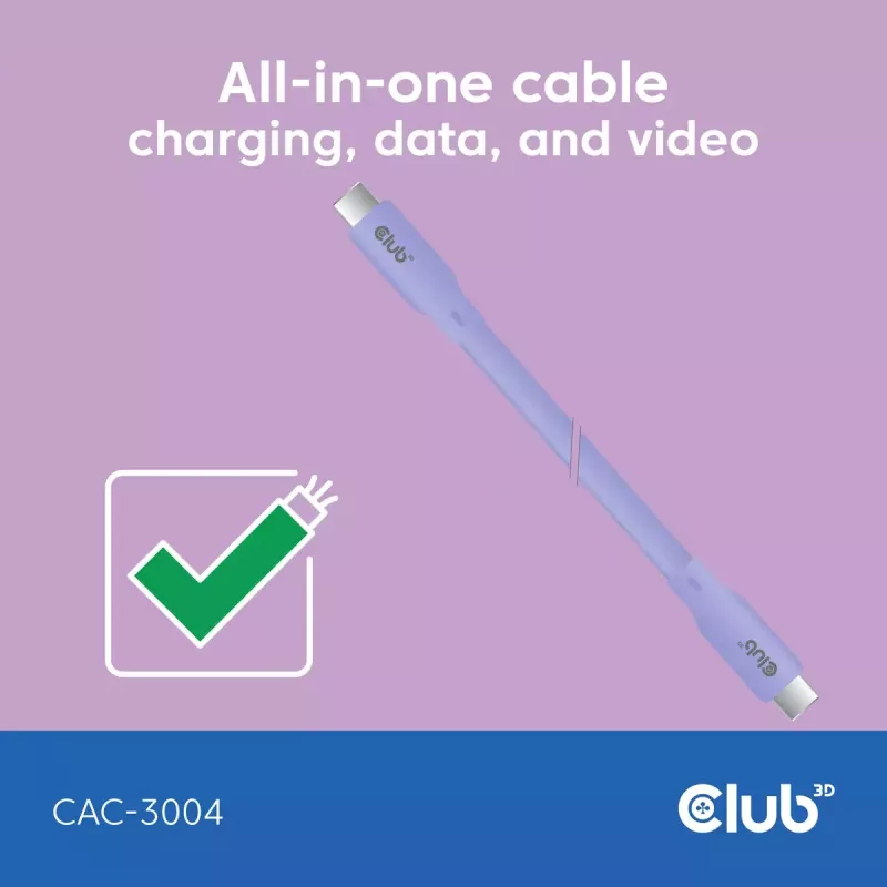USB C laidas CLUB3D CAC-3004 2m violetinis