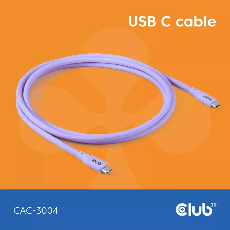 USB C laidas CLUB3D CAC-3004 2m violetinis