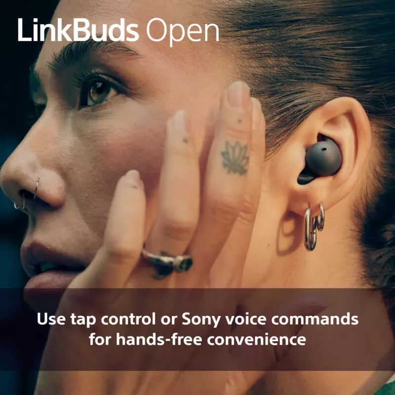 Ausinės „Sony LinkBuds Open“ WFL910B – belaidės Bluetooth į ausį, 20–20 000 Hz, 10 m atstumas, 63 g, juodos