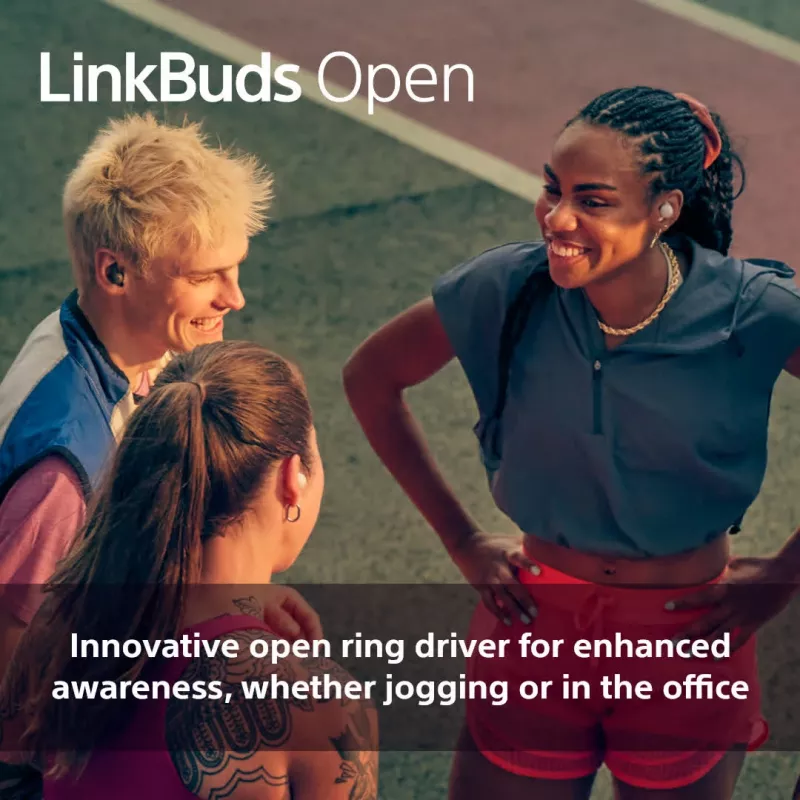 Ausinės „Sony LinkBuds Open“ WFL910B – belaidės Bluetooth į ausį, 20–20 000 Hz, 10 m atstumas, 63 g, juodos