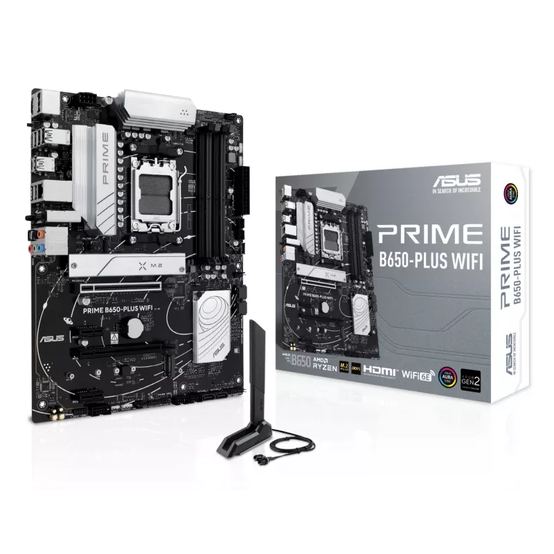 Motininė plokštė ASUS PRIME B650-PLUS WIFI ATX — AMD B650, Socket AM5, DDR5, 4 DIMM, 192 GB, Wi‑Fi 6E, 2.5Gb LAN