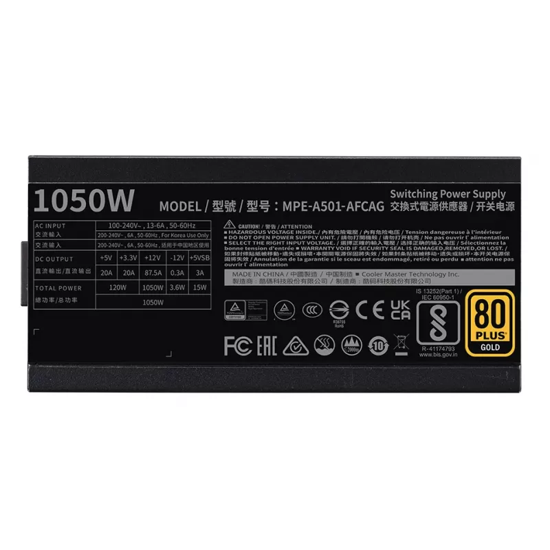 COOLER MASTER Maitinimo blokas MWE 1050 V2 Gold Full Modular 1050W ATX juodas
