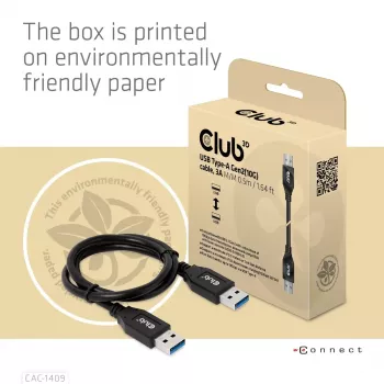 CLUB3D USB Typee-A Gen2(10G) kabelis, 3A M/M 0.5m / 1.64 ft