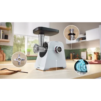 Mėsmalė Bosch Serie 4 MFWS420W 1300 W, 2 greičiai, atbulinė eiga, balta