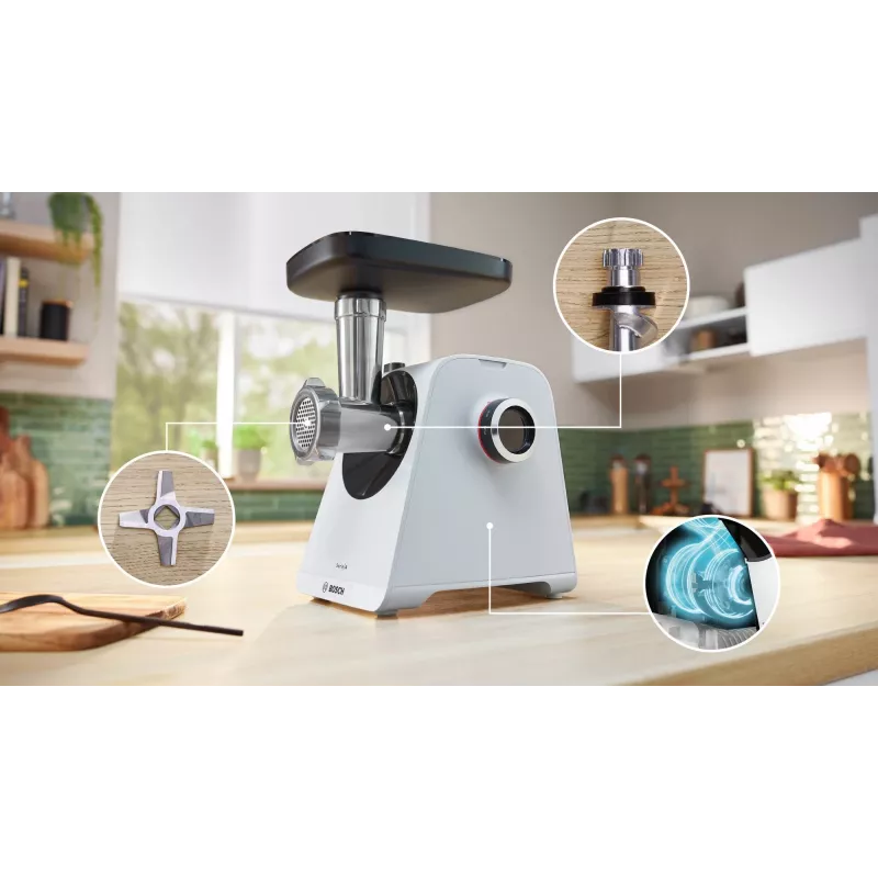 Mėsmalė Bosch Serie 4 MFWS420W 1300 W, 2 greičiai, atbulinė eiga, balta