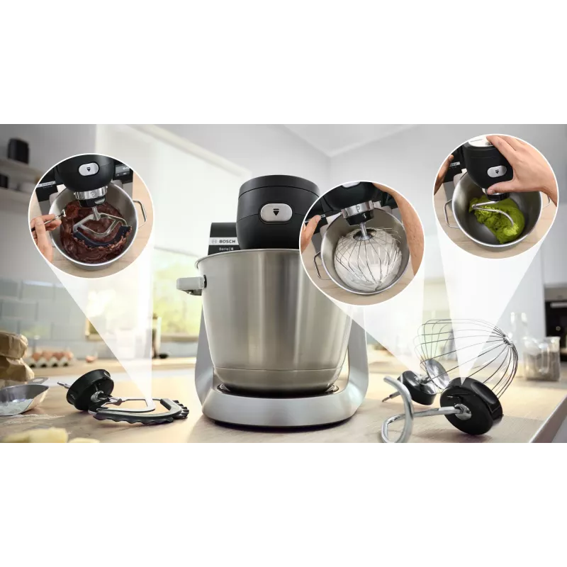 Virtuvinis kombainas Bosch Serie 6 MUMS6ZS17, 1600 W, 5,5 L, juodos spalvos, nerūdijantis plienas