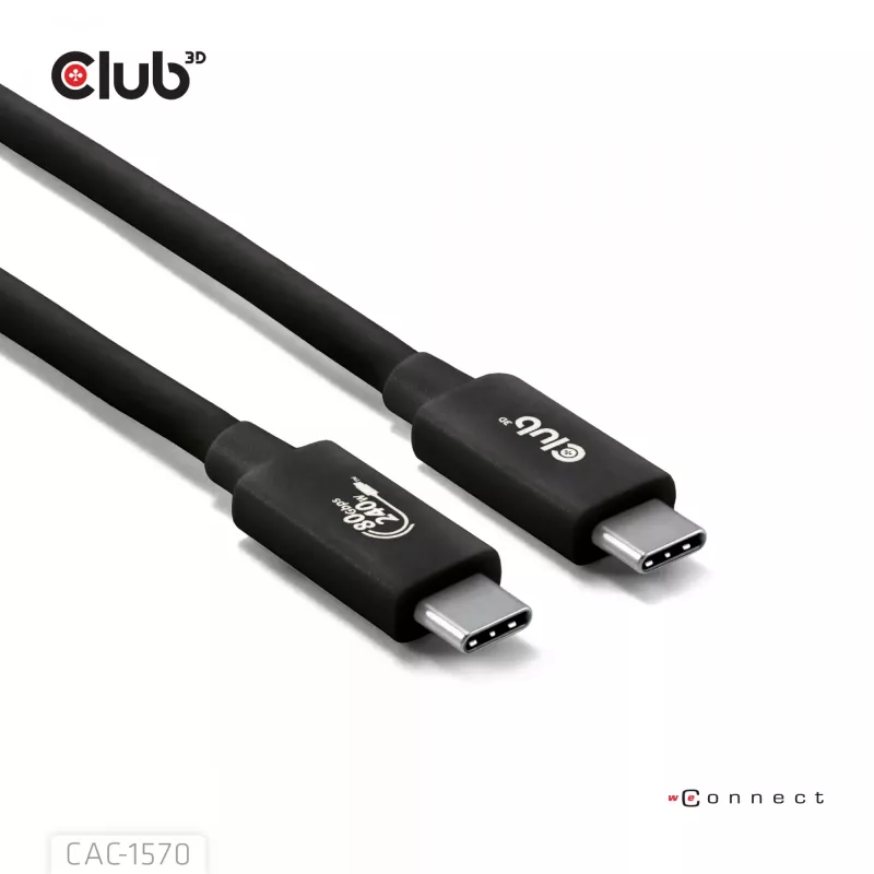 USB Type-C laidas CLUB3D CAC-1570 1,2 m — 80 Gbps, 240 W, palaiko 8K@240 Hz, juodas