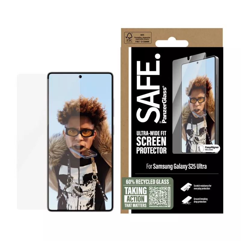 PanzerGlass SAFE. by ® Samsung Galaxy S25 Ultra ekrano apsauga | Ultra-Wide Fit su EasyAligner