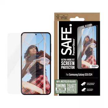 PanzerGlass SAFE. by ® Samsung Galaxy S25 | S24 ekrano apsauga su Ultra-Wide Fit ir EasyAligner