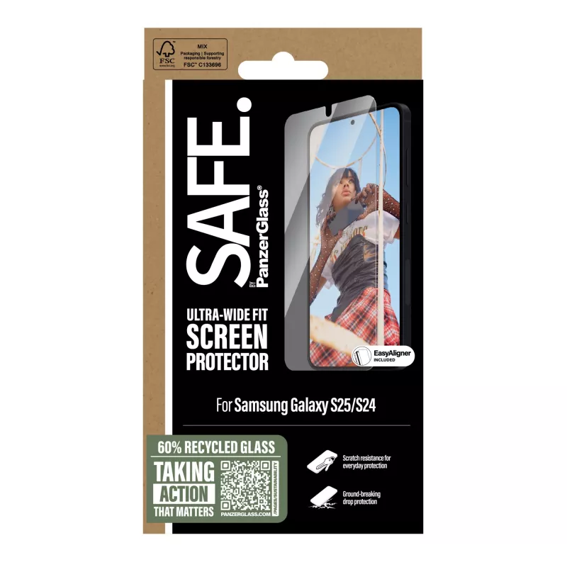 PanzerGlass SAFE. by ® Samsung Galaxy S25 | S24 ekrano apsauga su Ultra-Wide Fit ir EasyAligner