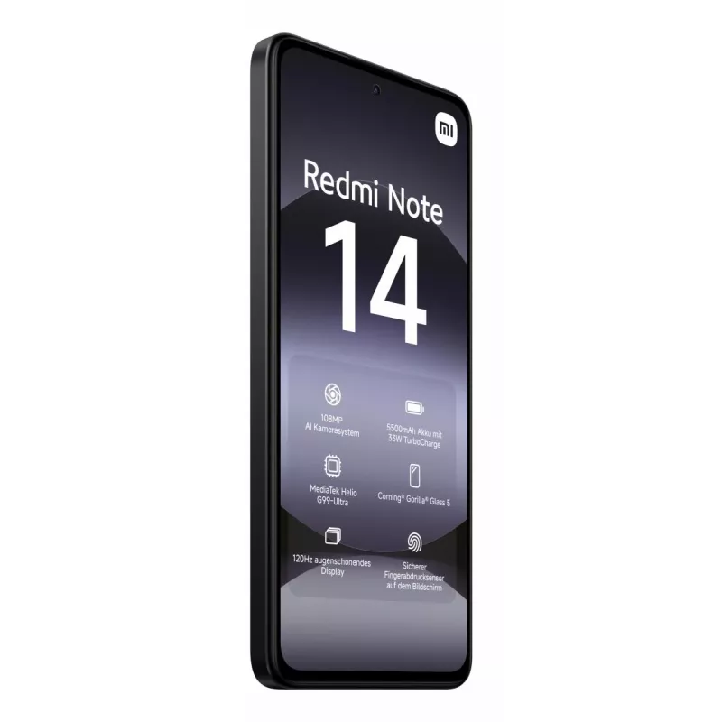 Išmanusis telefonas „Xiaomi Redmi Note 14“ 6,67 colio AMOLED 120 Hz, 6 GB RAM, 128 GB, 108 MP, 5500 mAh, IP54, juodas