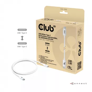 CLUB3D USB 80Gbps sertifikuotas 240W 8K240Hz Type-C® 1.2m / 3.94ft juodas kabelis