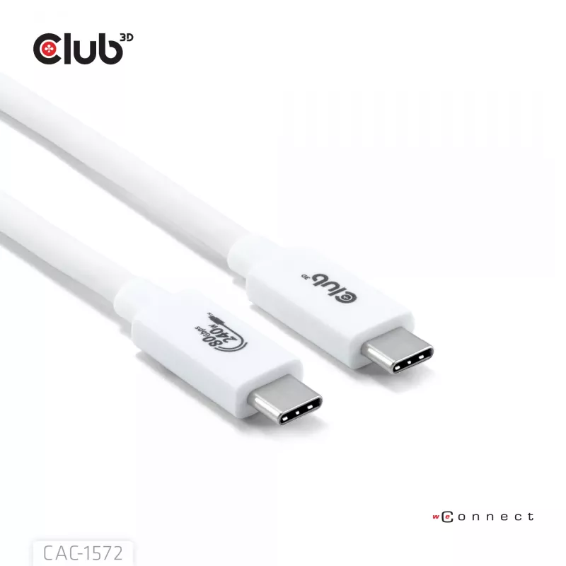 CLUB3D USB 80Gbps sertifikuotas 240W 8K240Hz Type-C® 1.2m / 3.94ft juodas kabelis