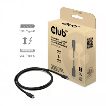 CLUB3D Thunderbolt™ 5 sertifikuotas 8K240Hz duomenų 80/120 Gbps EPR 240 vatų kabelis M/M 1m / 3.28ft