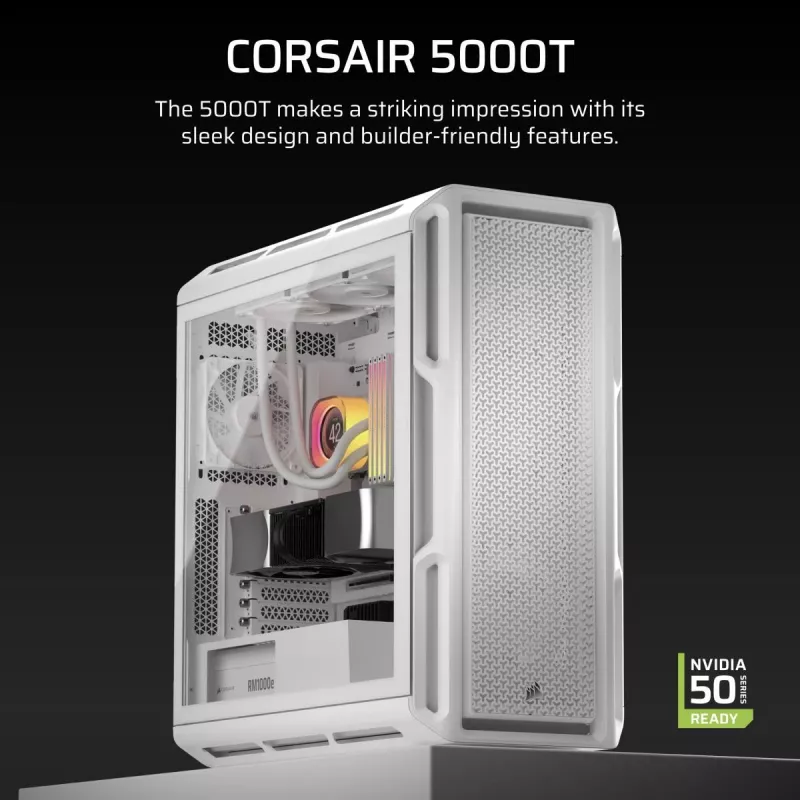 CORSAIR PC korpusas - 5000T vidutinis bokštas, aukštos kokybės - baltas