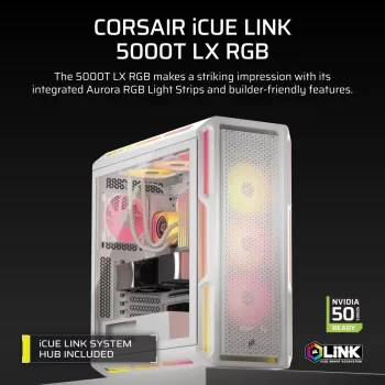 CORSAIR PC korpusas - Geh Midi 5000T LX RGB (grūdintas stiklas) baltas