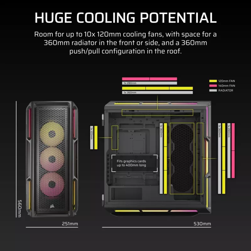CORSAIR PC korpusas - Icue Link 5000t Lx RGB vidutinio bokšto aukštos kokybės