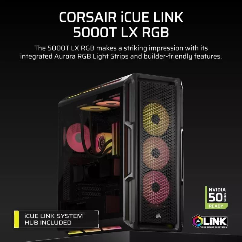 CORSAIR PC korpusas - Icue Link 5000t Lx RGB vidutinio bokšto aukštos kokybės