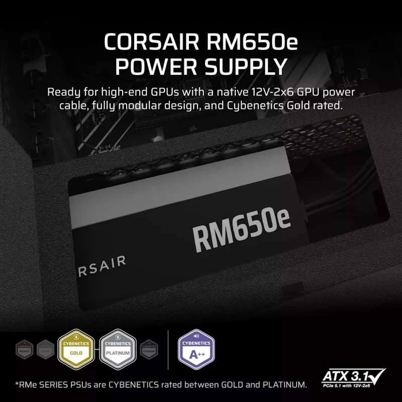 CORSAIR maitinimo blokas - RMe serijos RM650e pilnai modulinis, mažo triukšmo ATX 650W