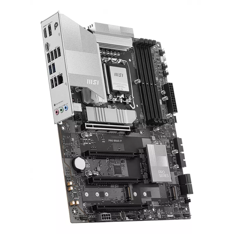 Pagrindinė plokštė MSI PRO B860-P — Intel B860, LGA 1851, ATX, DDR5, 4 DIMM, 3×M.2, 5Gb LAN, HDMI 2.1