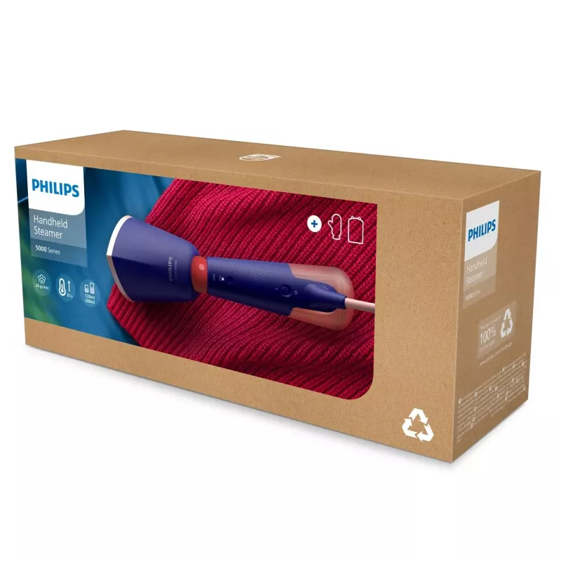 Philips 5000 serijos rankinis garintuvas, rankinis drabužių garintuvas, 0,32 L, 0,58 min, mėlyna, jūros mėlyna, mygtukai