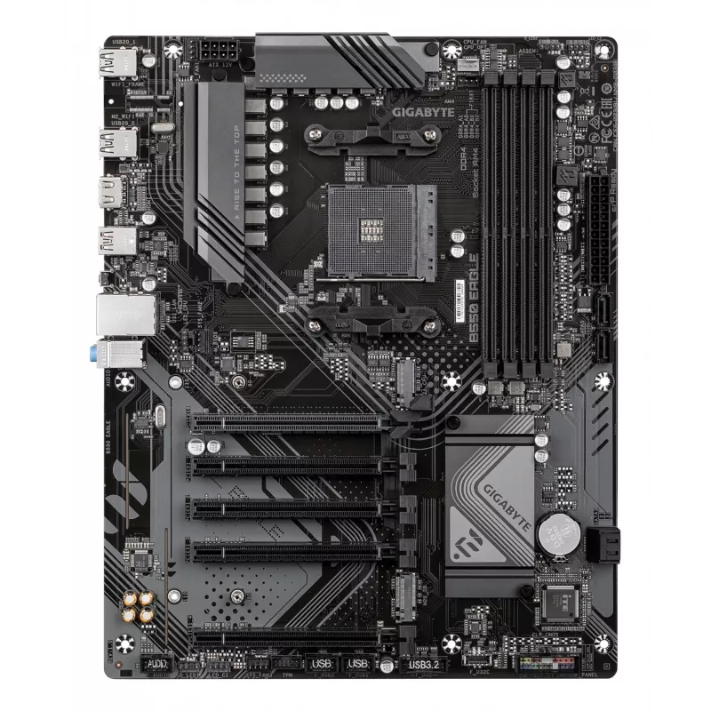 GIGABYTE B550 EAGLE pagrindinė plokštė – AMD Ryzen 5000 G serijos procesoriams, 10+3+1 fazių VRM, iki 3200MHz DDR4, 1xPCIe 4.0 + 1xPCIe 3.0 M.2, 1GbE LAN, USB 3.2 Gen 2