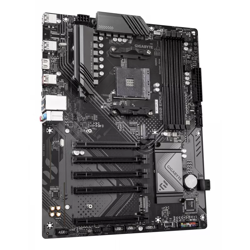 GIGABYTE B550 EAGLE pagrindinė plokštė – AMD Ryzen 5000 G serijos procesoriams, 10+3+1 fazių VRM, iki 3200MHz DDR4, 1xPCIe 4.0 + 1xPCIe 3.0 M.2, 1GbE LAN, USB 3.2 Gen 2