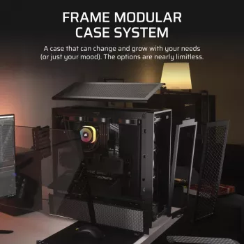 PC korpusas CORSAIR FRAME 4000D RS Midi Tower — juodas, EATX palaikymas, grūdintas stiklas, USB-C, 3x120mm priekiniai ventiliatoriai