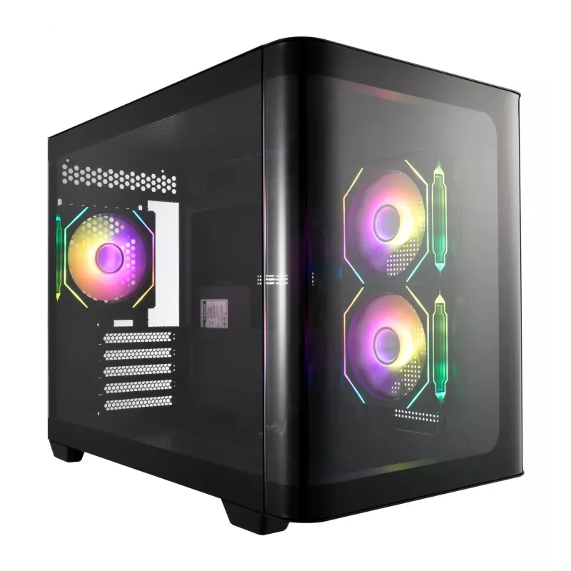 FSP S380-BA korpusas Mini Tower mITX, mATX juodas ARGB, Micro Tower, PC, juoda, micro ATX, Mini-ITX, SPCC, grūdintas stiklas, žaidimams