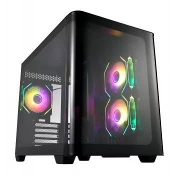 FSP S380-BA korpusas Mini Tower mITX, mATX juodas ARGB, Micro Tower, PC, juoda, micro ATX, Mini-ITX, SPCC, grūdintas stiklas, žaidimams
